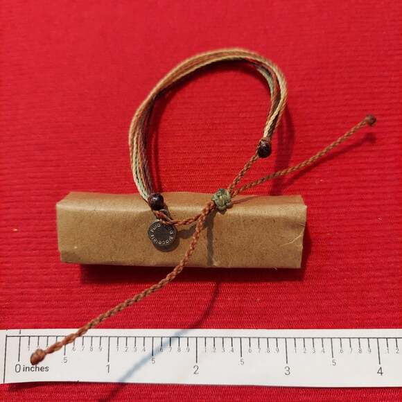 Pura Vida Brown Cord and Silver Tone Logo Tag Bracelet - Picture 2 of 2